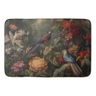 Vintage botanical scene birds flowers in paradise bath mat