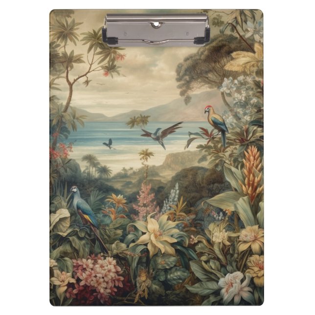 Vintage botanical scene birds flowers in paradise clipboard (Front)
