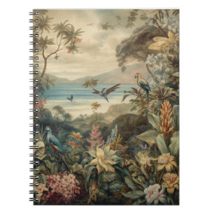 Vintage botanical scene birds flowers in paradise notebook
