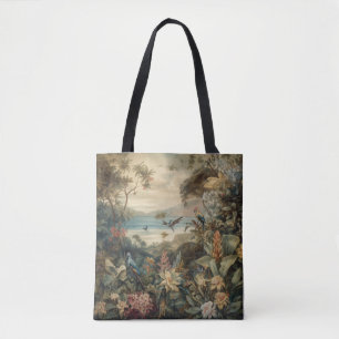 Vintage botanical scene birds flowers in paradise tote bag