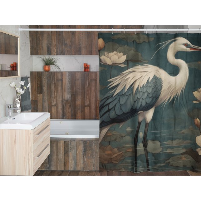 Vintage botanical scene blue crane and lotus too (Creator Uploaded)