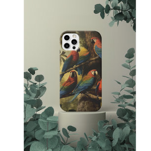 Vintage botanical scene colourful parrots in a tre iPhone 11 pro case