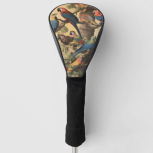 Vintage botanical scene colourful parrots in a tre golf head cover