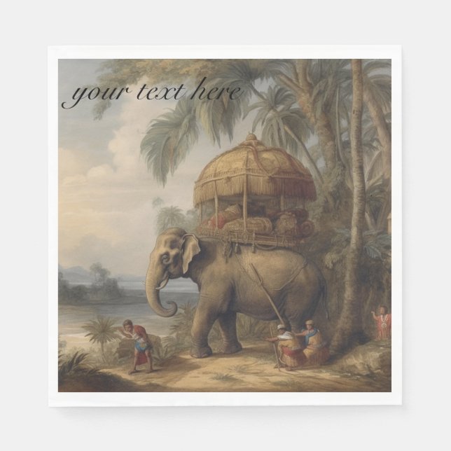 Vintage botanical scene elephant  customizable napkin (Front)