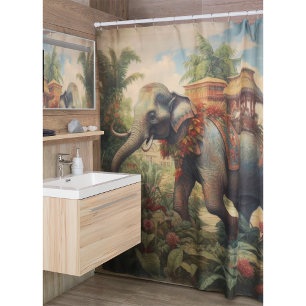 Vintage botanical scene elephant with howdah