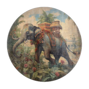 Vintage botanical scene elephant with howdah cutting board