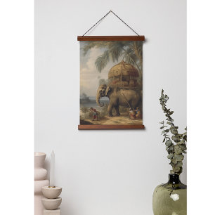 Vintage botanical scene elephant with howdah too hanging tapestry