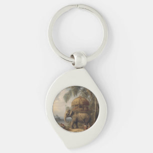 Vintage botanical scene elephant with howdah too keychain