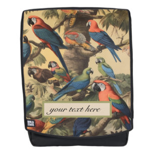 Vintage botanical scene parrots customizable backpack
