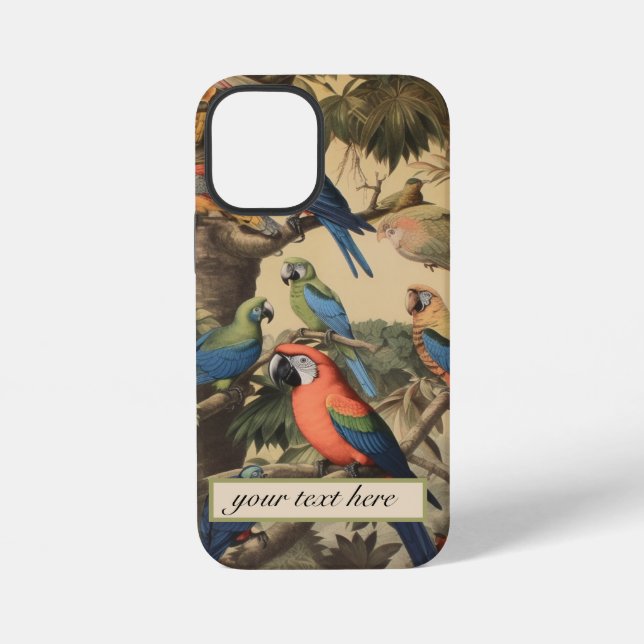 Vintage botanical scene parrots customizable  iPhone case (Back)