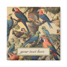 Vintage botanical scene parrots customizable 