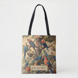 Vintage botanical scene parrots customizable  tote bag