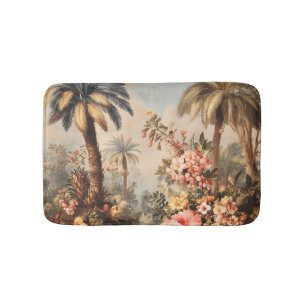 Vintage Botanical Scene with Palms Bath Mat