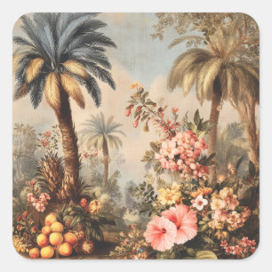 Vintage Botanical Scene with Palms Square Sticker