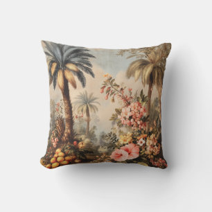 Vintage Botanical Scene with Palms Throw Pillow