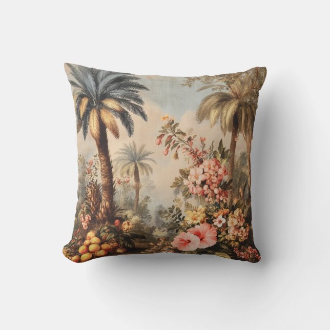 Vintage Botanical Scene with Palms Throw Pillow (Front)