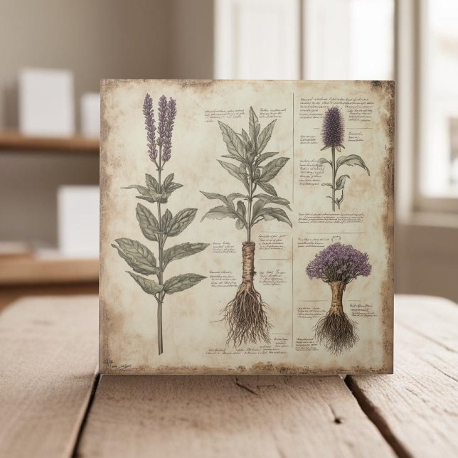 Vintage botanical scientific chart herbs lavender tile (Creator Uploaded)