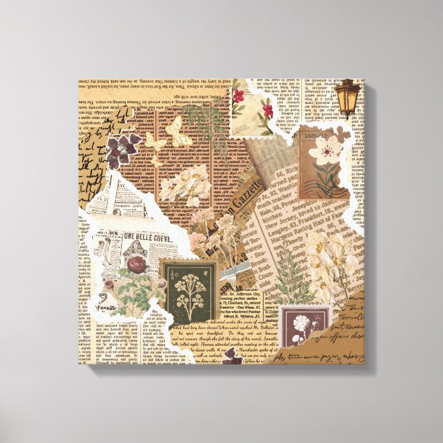 Vintage Botanical Scrapbook Collage Antique Wall  Canvas Print (Front)