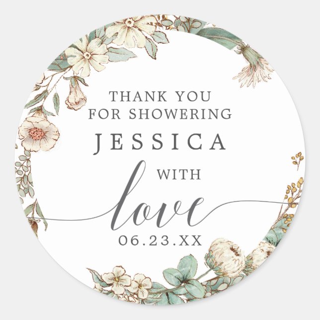 Vintage Botanical Shower Favour Sticker (Front)