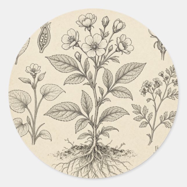 Vintage Botanical Sketch Round Sticker (Front)