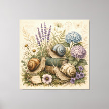 Vintage Botanical Snails Nature Canvas Wall Art