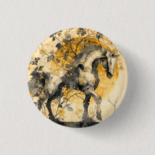 Vintage Botanical Spirit White Horse Floral Vines 1 Inch Round Button
