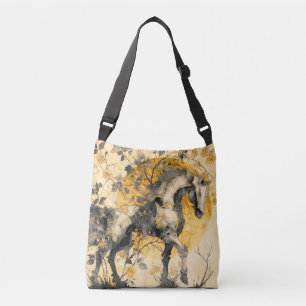 Vintage Botanical Spirit White Horse Floral Vines Crossbody Bag