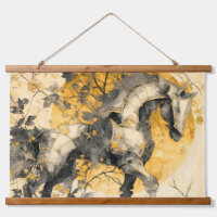 Vintage Botanical Spirit White Horse Floral Vines