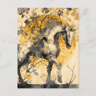 Vintage Botanical Spirit White Horse Floral Vines Holiday Postcard