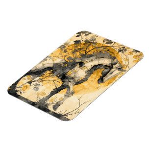 Vintage Botanical Spirit White Horse Floral Vines Magnet