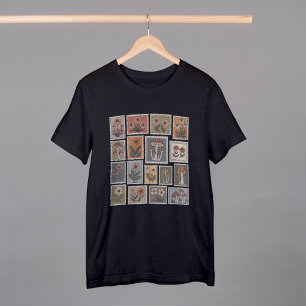 Vintage Botanical Stamp Tee with Flowers and Mushr