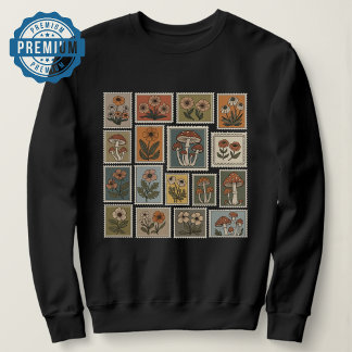 Vintage Botanical Stamp with Flowers and Mushroom Sweatshirt