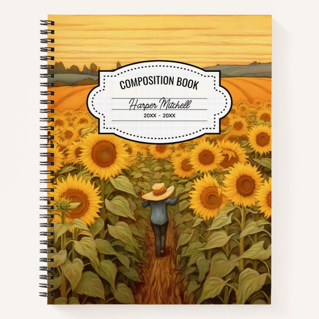 Vintage Botanical Sunflowers Composition Notebook (Front)