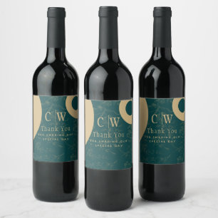 Vintage BOTANICAL TEAL GOLD WEDDING Wine Label
