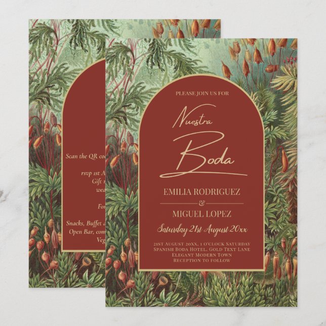 Vintage Botanical Terracotta Florals Arch WEDDING Invitation (Front/Back)