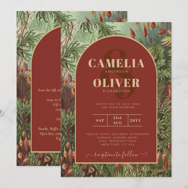 Vintage Botanical Terracotta Florals Arch WEDDING Invitation (Front/Back)