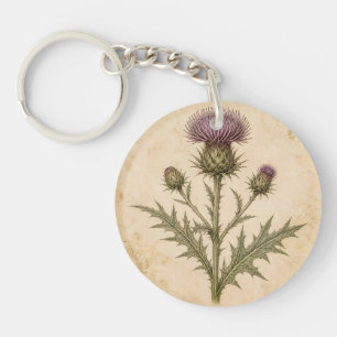 Vintage Botanical Thistle Keychain