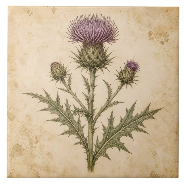 Vintage Botanical Thistle Tile (Front)