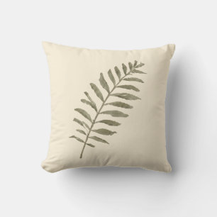 Vintage Botanical Watercolor Green Leaves Throw Pillow