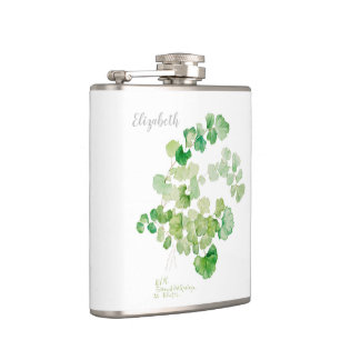 Vintage Botanical Watercolor Painting Hip Flask