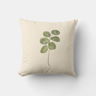 Vintage Botanical Watercolor Round Leaves Cream Th Throw Pillow