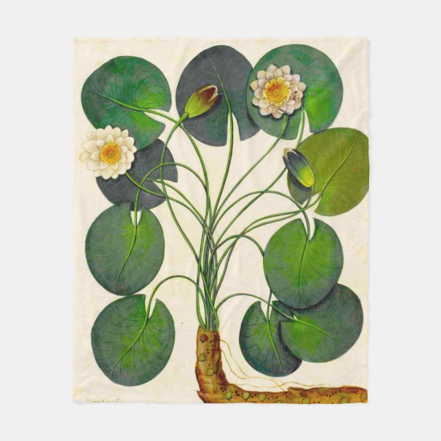 Vintage Botanical Waterlily Fleece Blanket (Front)