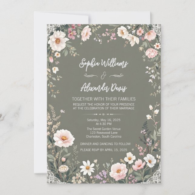 Vintage Botanical Wedding Invitation (Front)