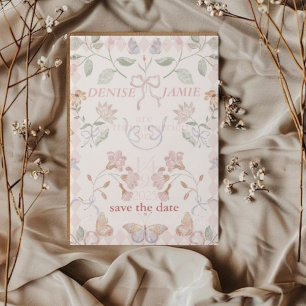 Vintage Botanical Wedding Save the Date Overlay Vellum Invitations