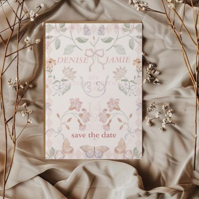 Vintage Botanical Wedding Save the Date Overlay Vellum Invitations (Creator Uploaded)