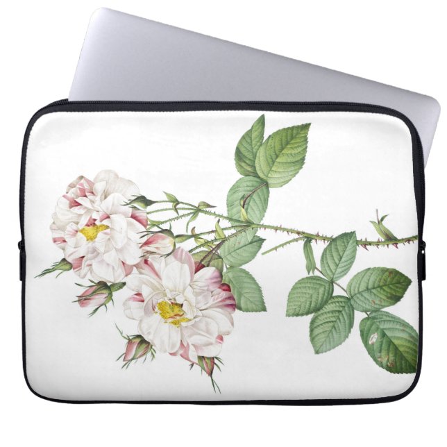 Vintage Botanical White and Pink Rose  Laptop Sleeve (Front)