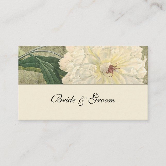 Vintage Botanical White Peony Place Cards (Front)