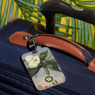 Vintage Botanical White Trillium Monogram Initial Luggage Tag