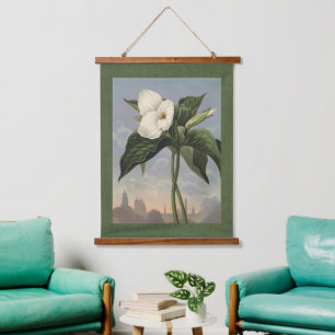 Vintage Botanical White Trillium Woodland Flower Hanging Tapestry