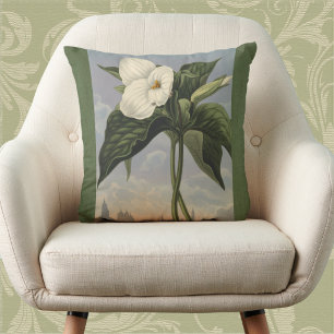 Vintage Botanical White Trillium Woodland Flower Throw Pillow